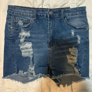 NEW SHEIN High Rise Blue Jean Slim Fit Ripped Denim Shorts Women’s Size XL